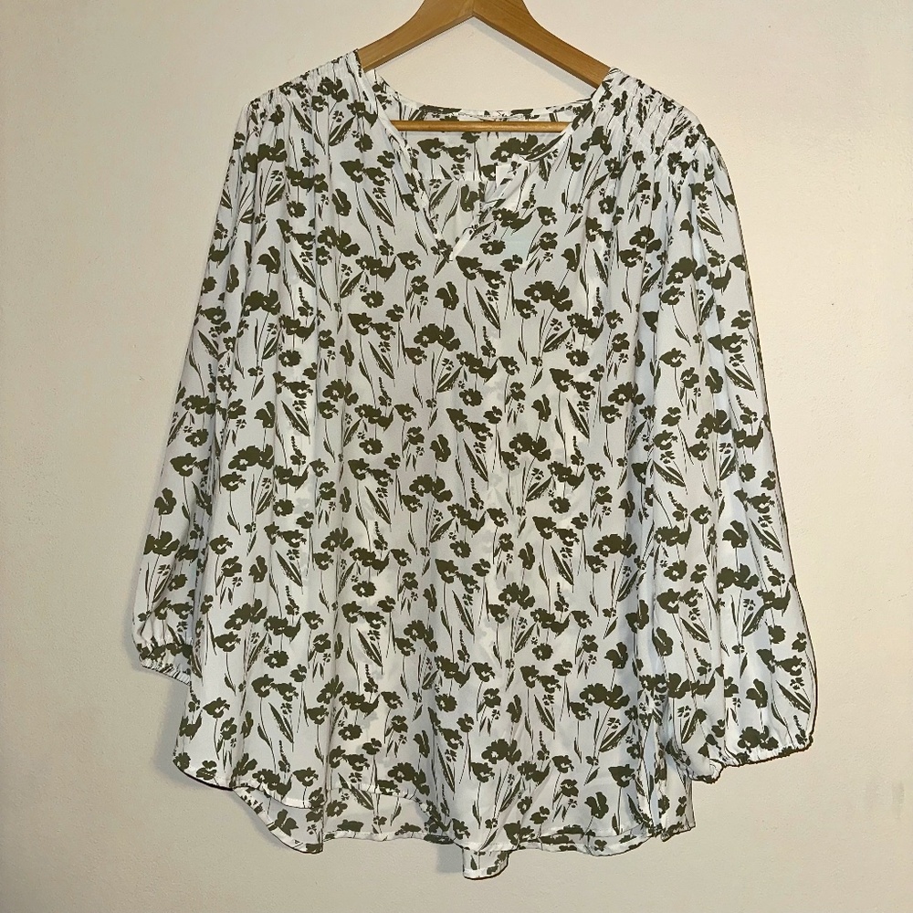 Fun 2 Fun Kinny Split Neck Smocked Shoulder Blouse